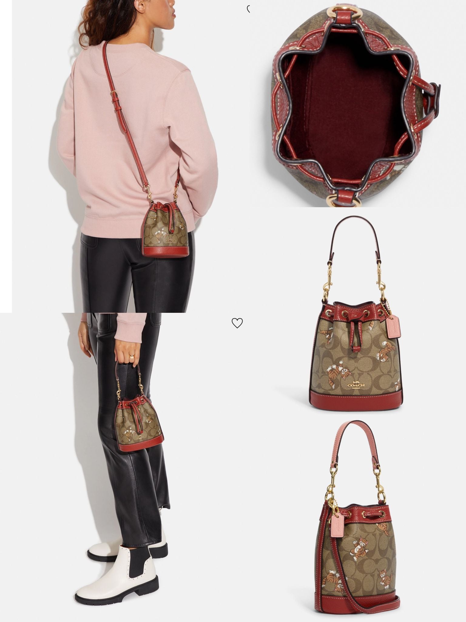 Coach Outlet Mini Dempsey Bucket Bag In Signature Canvas With Dancing  Kitten Print in Brown
