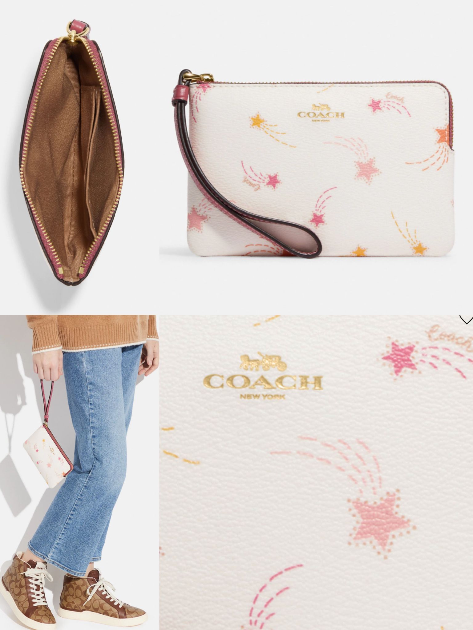 Coach Corner Zip Wristlet In Signature Canvas With Floral Cluster Print