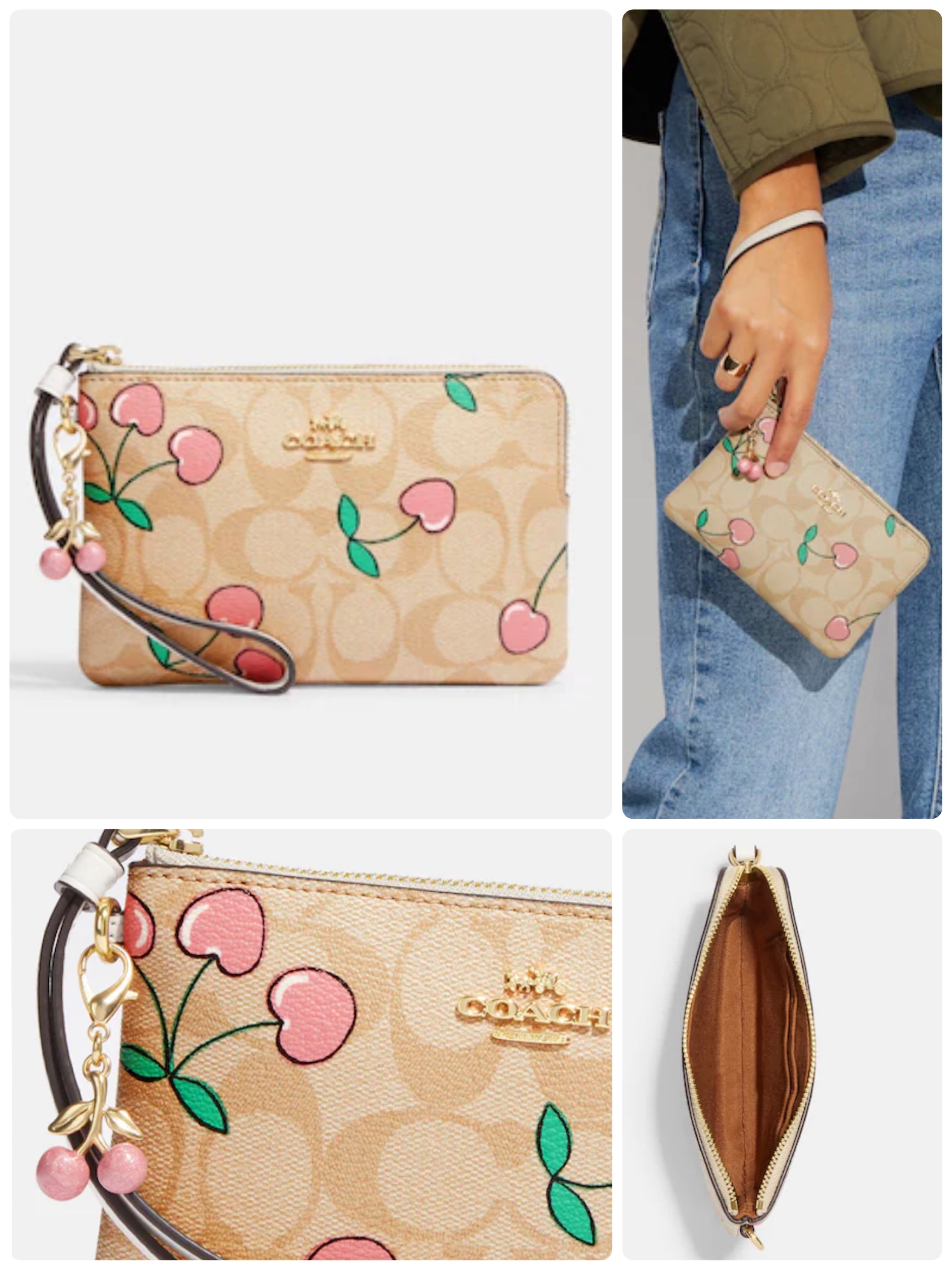 Coach cherry print wristlet Clearance