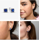 PANDORA Blue Square Sparkle Halo Stud Earrings