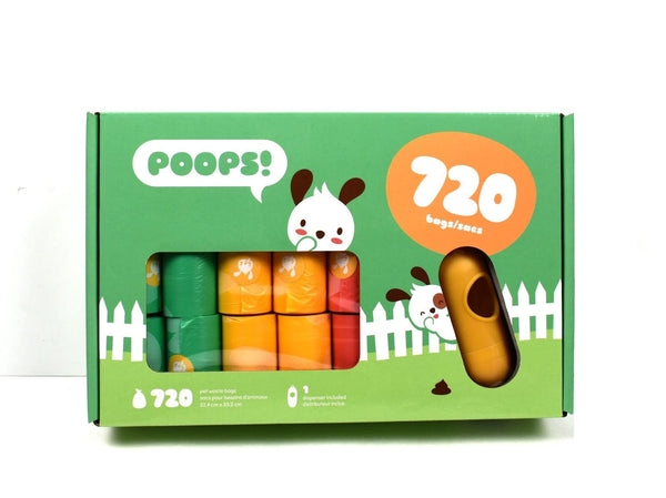 POOPS! DOG WASTE BAGS 720 + dispenser 便攜垃圾袋配撿便器套裝 (20x36) 720個裝