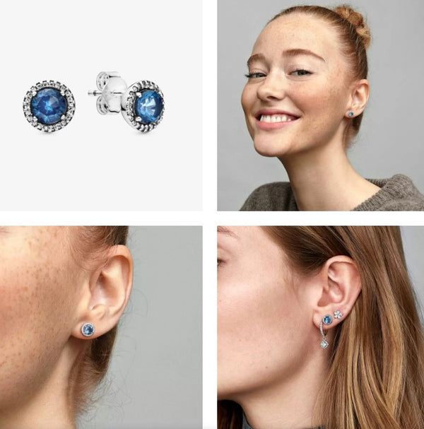 PANDORA Blue Round Sparkle Stud Earrings