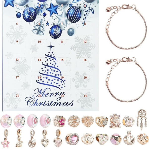 Advent Calendar 2023, 24 Days Noel Calendrier De L'Avent Blind Box, DIY Creative Bracelet Kit Unique Gifts 24 Pcs Rose Gold Jewelry Christmas