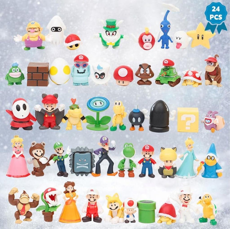 Christmas Advent Calendar 2023, Christmas Countdown Calendar with 24pcs super Mario Calendar 24 Days Blind Box