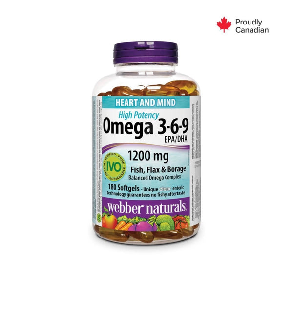 Webber Naturals Omega 3-6-9 High Potency 1200mg- 180softgels