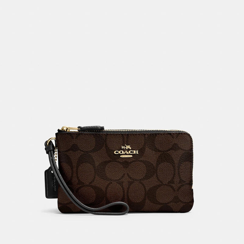 Coach Double Corner Zip Wristlet In Signature Canvas