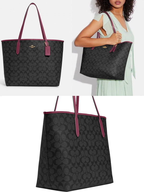 COACH City Tote In Signature Canvas  Dark