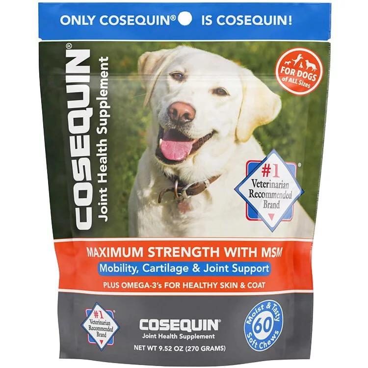 Cosequin Maximum Strength with MSM Plus Omega-3’s Joint Health Supplement for Dogs 犬隻關節保健特強配方加MSM及Omega 3, 60片軟咀嚼片