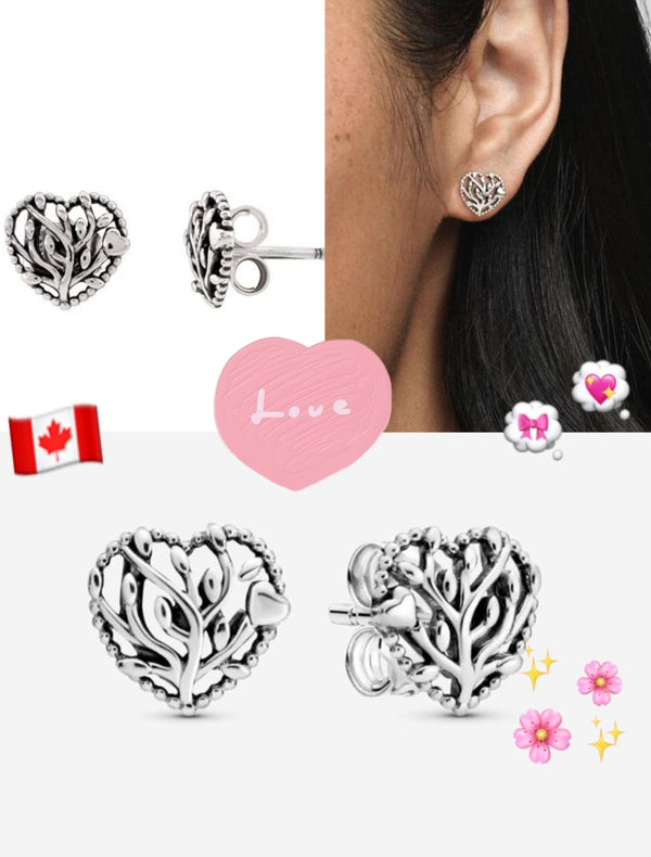 Pandora Family Tree Heart Stud Earrings