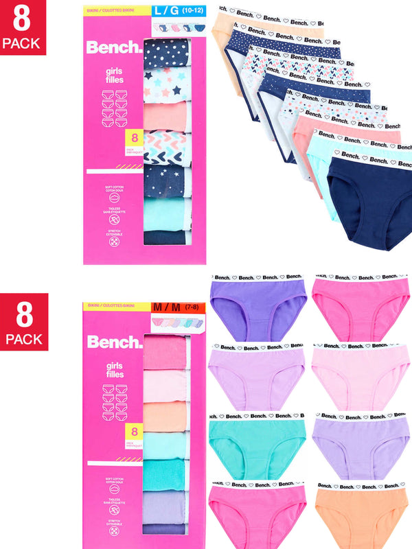 Bench Bikini 8pk Girls 女童棉質內褲Sizes XS--XL （8件套）