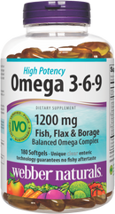 Webber Naturals Omega 3-6-9 High Potency 1200mg- 180softgels