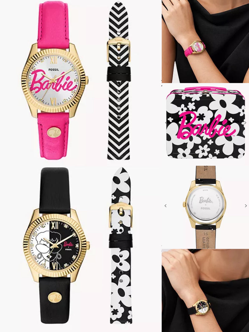 Barbie™ x Fossil Special Edition Three-Hand Black Leather Watch and Interchangeable Strap Box Set