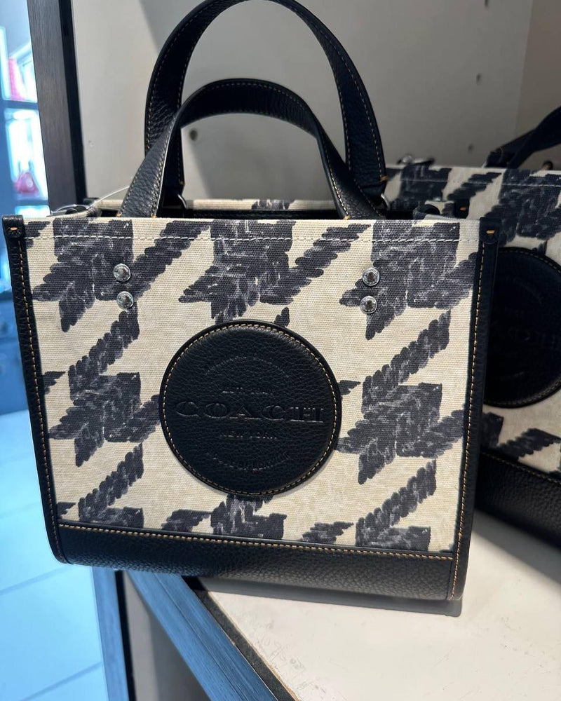 Coach Dempsey Tote 22 With Houndstooth Print And Patch