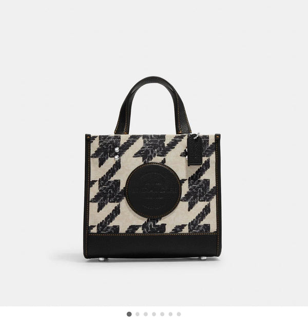 Coach Dempsey Tote 22 With Houndstooth Print And Patch