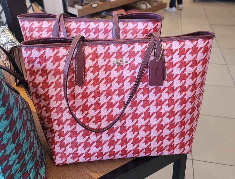 Coach City Tote With Houndstooth Print