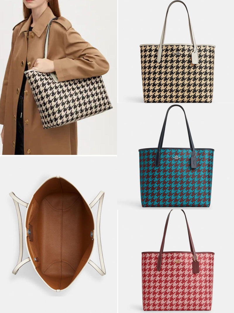 Houndstooth Fashion Tote Bag With Dual Handles