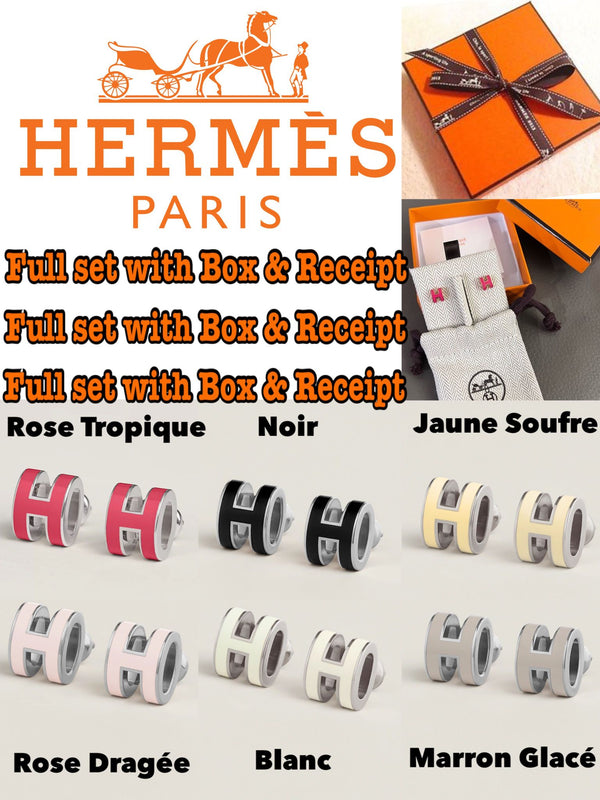 Hermes Mini Pop H earrings in Silver (銀邊）