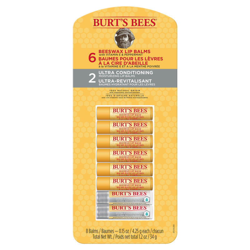 BURT'S BEES LIP BALM PACK OF 8 Burts Bees 100%天然成份潤唇膏8支裝