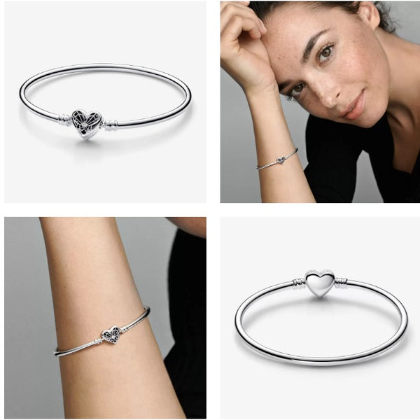 PANDORA Pandora Moments Heart & Butterfly Bangle