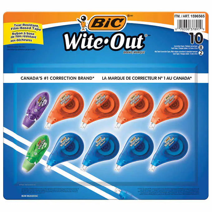 BIC WITE-OUT CORRECTION TAPE PACK OF 10 改錯帶 10件裝