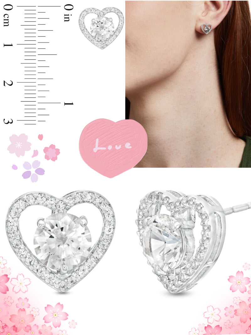 Peoples White Lab-Created Sapphire Heart Stud Earrings in Sterling Silver