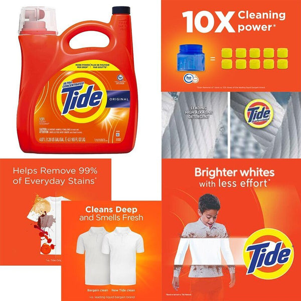 TIDE HE Liquid Laundry Detergent 4.87L 131 WASHLOADS – Original 汰漬超濃縮洗衣液 4.87L 131 WASHLOADS