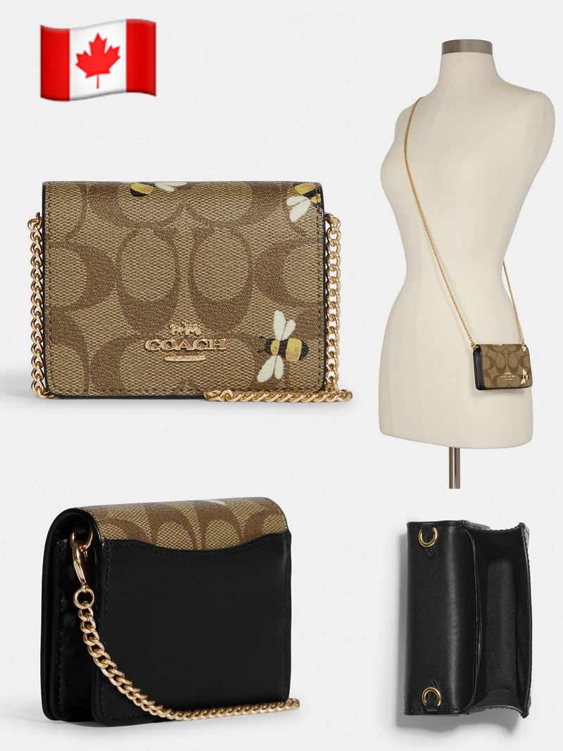 coach backpack bee print Coach Mini Wallet On A Chain In Signature Canvas With Bee Print