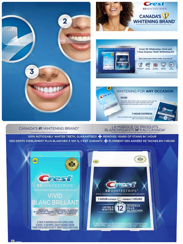 Crest 3D Whitestrips Vivid White +1 Hr Express 1x20 strips+1x20 strips居家牙齒深層美白貼片（1 set 兩盒）共40片