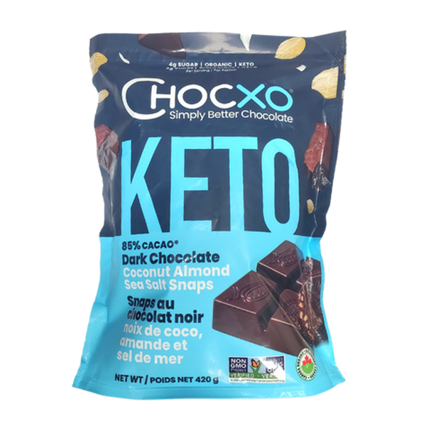 ChocXO Organic ChocKeto Dark Chocolate Coconut & Almonds + Sea Salt 420g