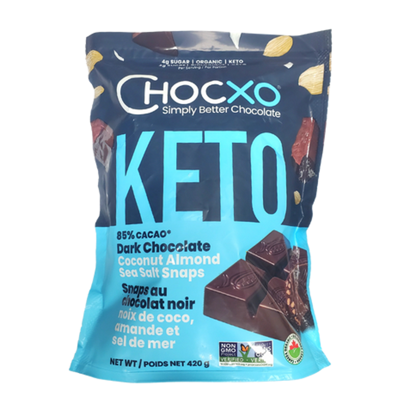 ChocXO Organic ChocKeto Dark Chocolate Coconut & Almonds + Sea Salt 420g