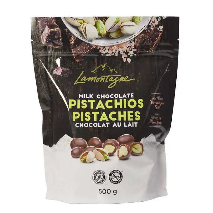 Lamontagne Milk Chocolate Pistachios with Pink Himalayan Salt 500g