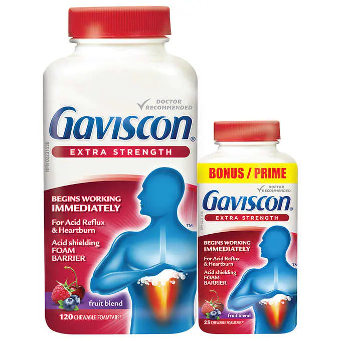 Gavison Extra Strength Gaviscon嘉胃斯康-快速特強舒緩胃部不適水果胃片120粒+旅行裝25粒