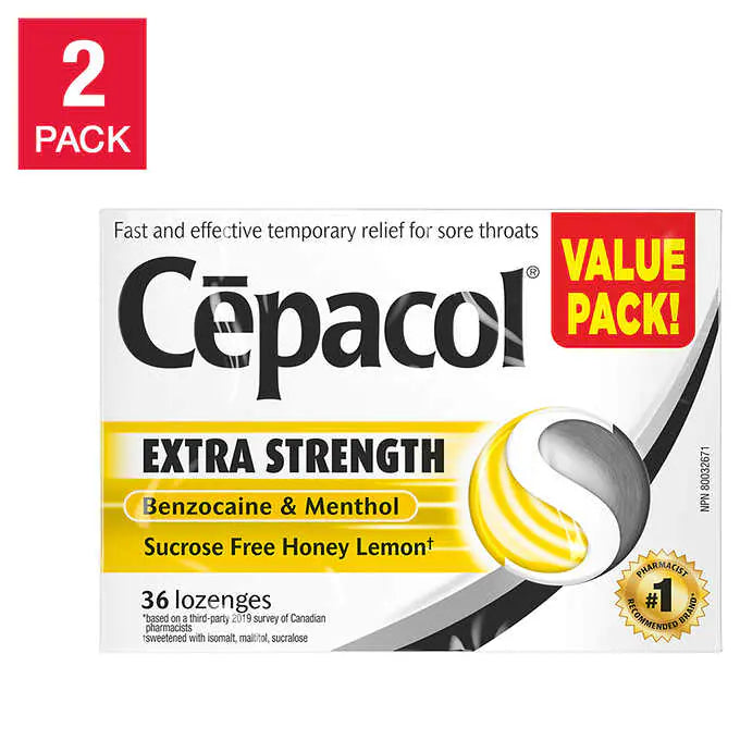 Cepacol Extra Strength Honey Lemon 2x36 Lozenges 強效型潤喉糖緩解咽喉疼痛蜂蜜檸檬味兩盒裝（72粒）