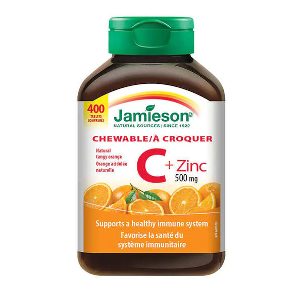 Jamieson Vitamin C and Zinc 500mg 400 tablets健美生橙味咀嚼維他命C + 鋅 500mg 400粒