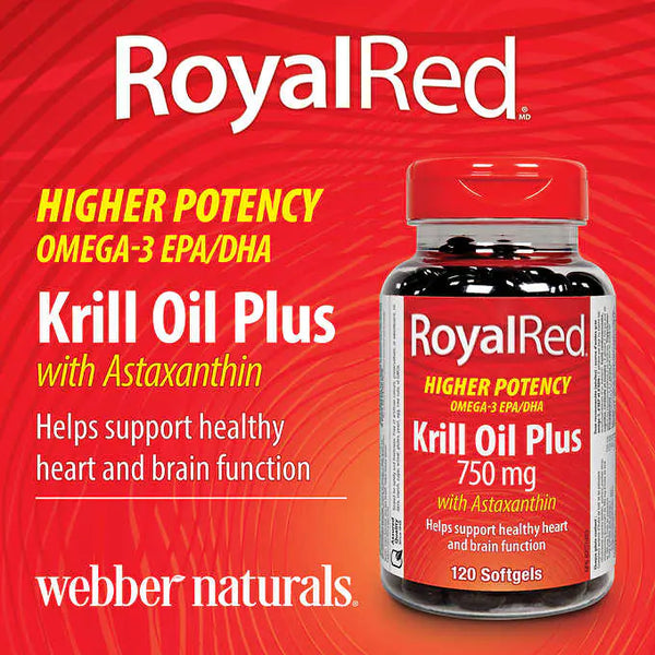 Webber Naturals Royal Red Krill Oil Plus 750mg 120 softgels 皇家磷蝦油蝦青素750mg （120粒)