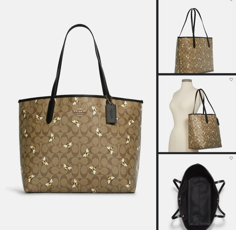 Coach City Tote In Signature Canvas With Bee Print