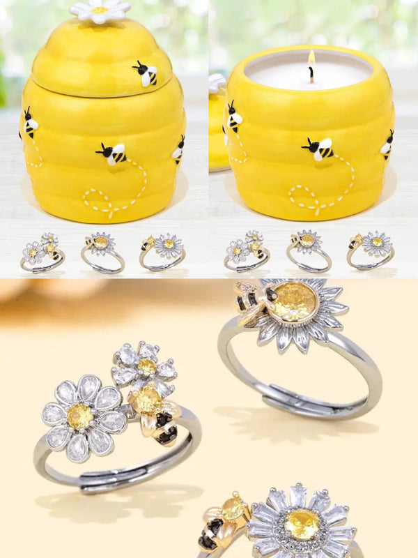 Charmed Aroma Bee My Honey Candle - Adjustable Daisy Bee Ring Collection 蜜蜂蠟燭配雛菊蜜蜂戒指