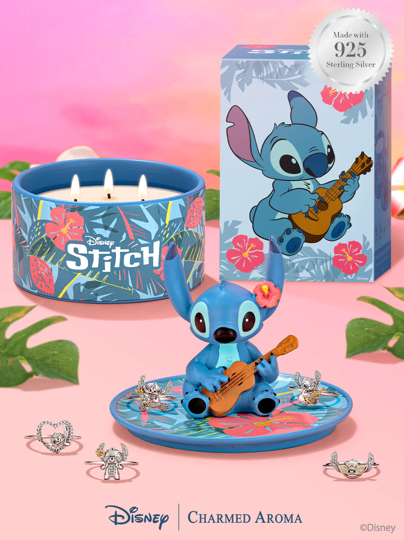 Charmed Aroma-Disney Stitch Candle + Jewelry Tray - 925 Sterling Silver Stitch Adjustable Ring Collection Stitch 蠟燭 + 珠寶托盤 - 925 純銀針跡可調節戒指系列