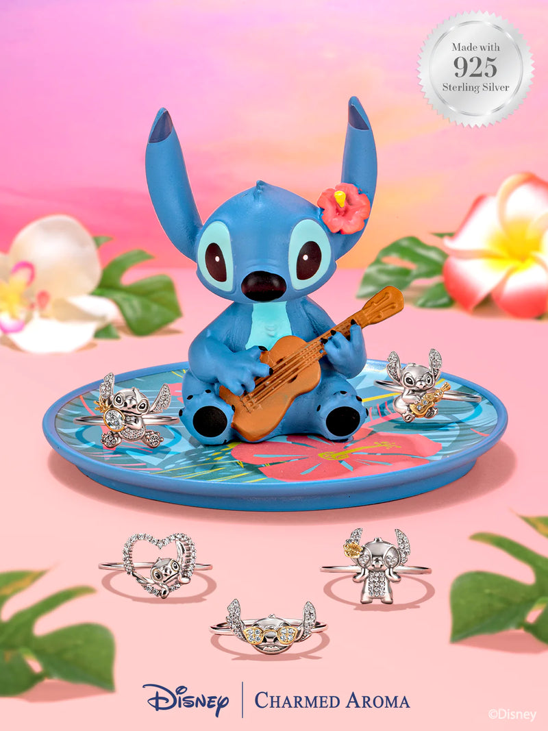 Charmed Aroma-Disney Stitch Candle + Jewelry Tray - 925 Sterling Silver Stitch Adjustable Ring Collection Stitch 蠟燭 + 珠寶托盤 - 925 純銀針跡可調節戒指系列