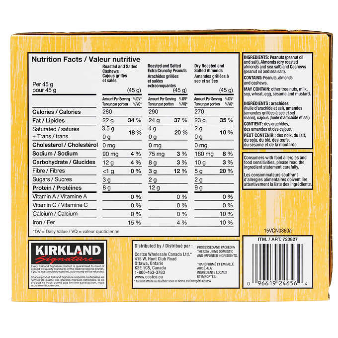 Kirkland Signature Variety Snacking Nuts 30x45g 零食堅果多種裝 30包 /1.36  kg