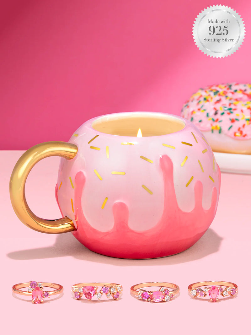 Charmed Aroma Strawberry Donut Mug Candle - 925 Sterling SIlver Pink & Rose Gold Ring Collection k玫瑰金介子草莓冬甩粉紅杯蠟燭