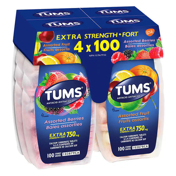 Tums Extra Strength 4x100tablets特強抗胃酸水果味咀嚼鈣片4x100特惠裝