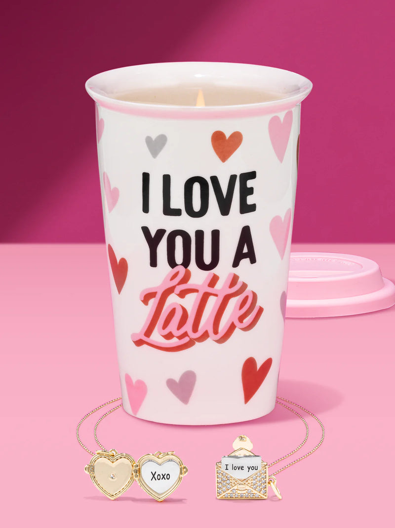 Charmed Aroma I Love You a Latte Mug Candle - Secret Message Locket Necklace Collection