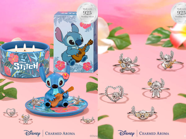 Charmed Aroma-Disney Stitch Candle + Jewelry Tray - 925 Sterling Silver Stitch Adjustable Ring Collection Stitch 蠟燭 + 珠寶托盤 - 925 純銀針跡可調節戒指系列