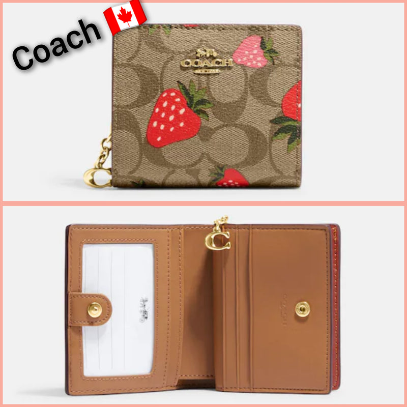 Coach Snap Wallet In Signature Canvas With Wild Strawberry Print