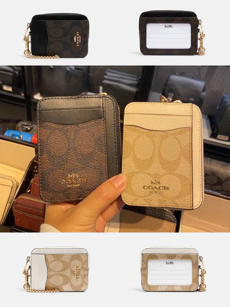 Coach+Zip+Card+Case+in+Signature+Canvas+Brown%2Fblack for sale online