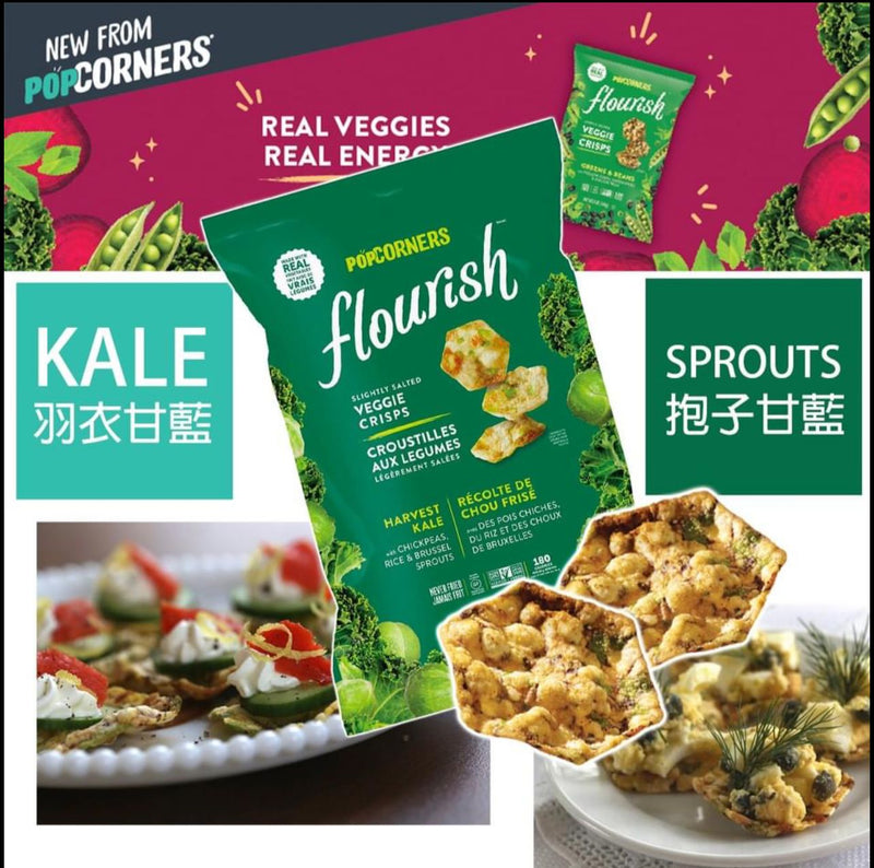 PopCorners flourish Harvest Kale Veggie Crisps,羽衣甘藍+抱子甘藍蔬菜脆片369g🥬
