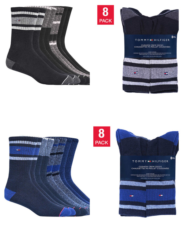 Tommy Hilfiger Crew Sock Mens Sizes 7-12男裝透氣吸汗長襪8對裝