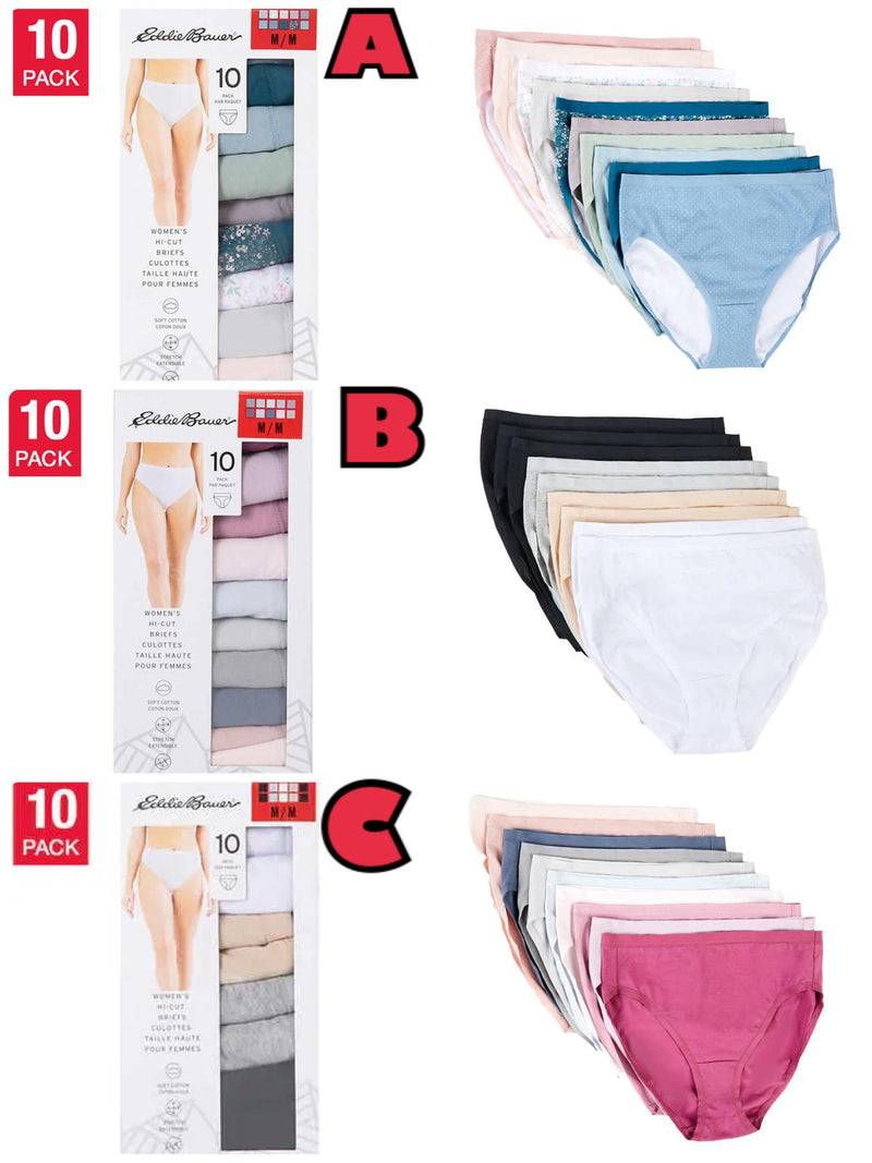 NEW Eddie Bauer Women's Hi Cut Brief, 10-pack, Blues, Pinks, Teal