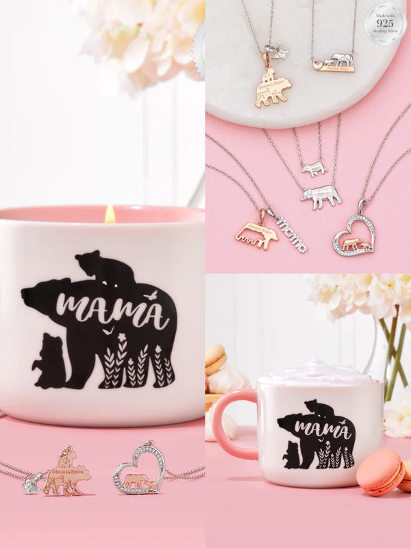 Charmed Aroma Mama Bear Mug Candle - 925 Sterling Silver Mama Bear Necklace Collection 熊媽媽馬克杯蠟燭-925純銀熊媽媽項鍊系列